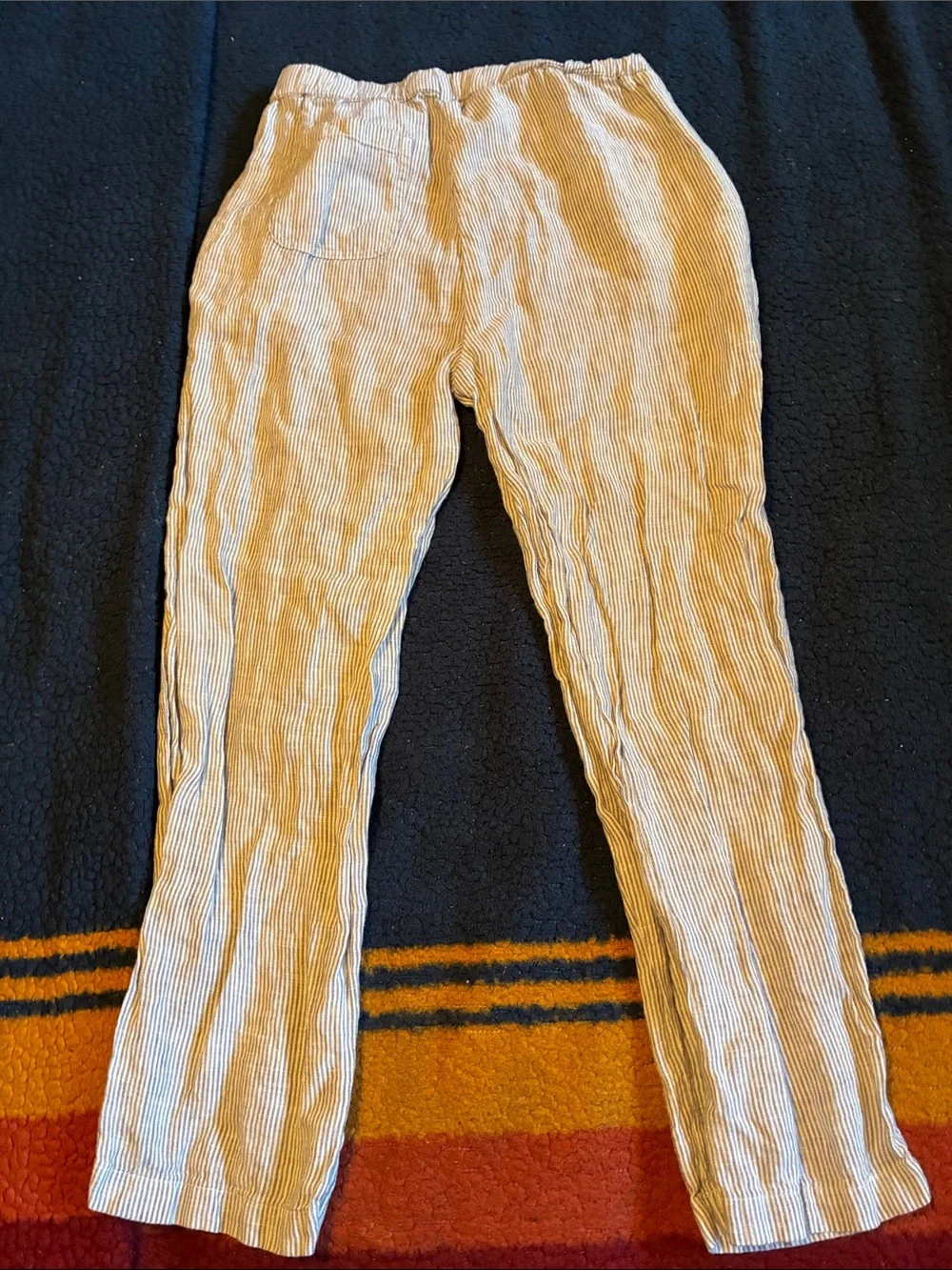 Quince Light Blue / gray & White Striped 100% linen Pants